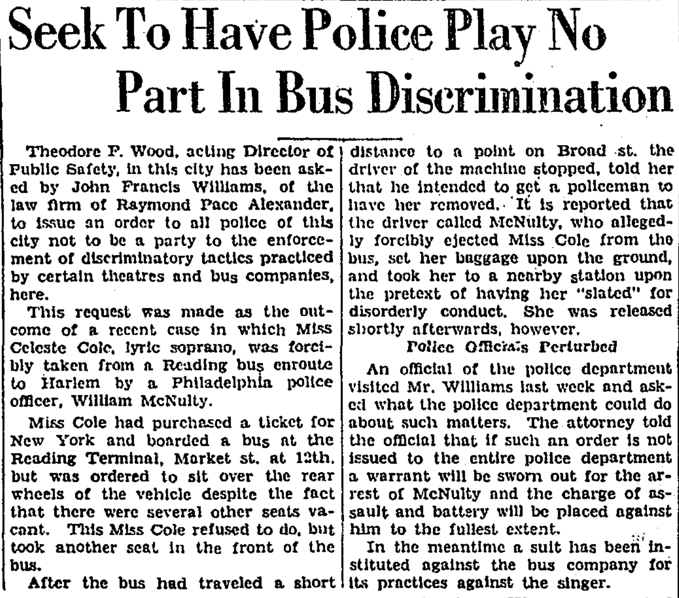 Coverage of the incident in the Philadelphia Tribune, March 30, 1933